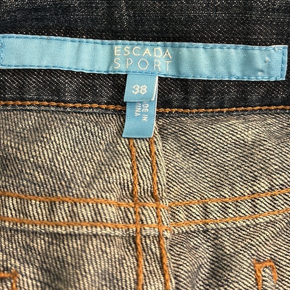 Escada Vintage Y2K Embellished Rhinestone Low Rise Flared Distressed Jeans - 8 - Picture 11 of 14